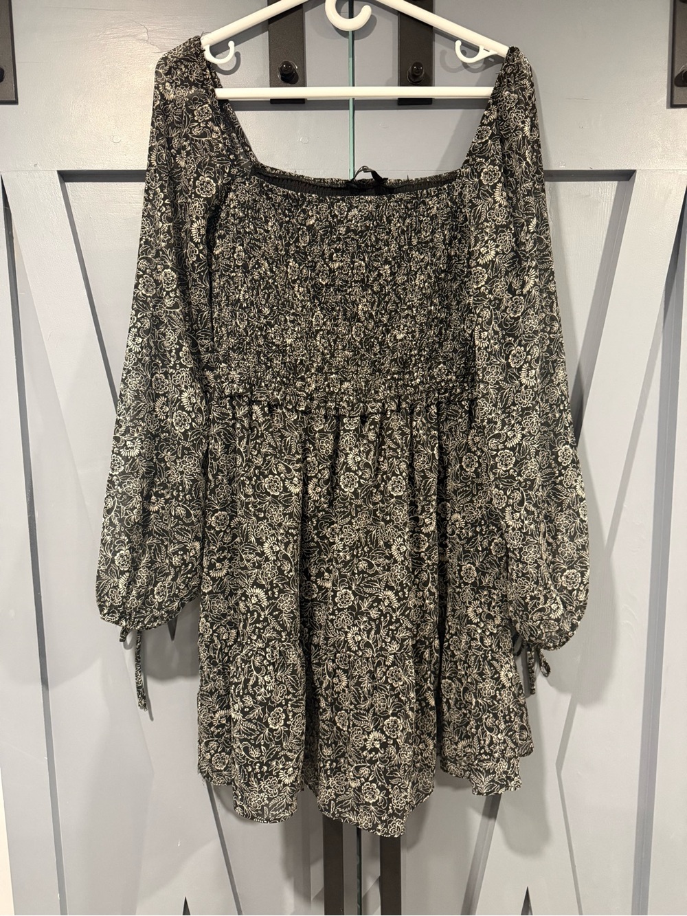 Dynamite Black and White Floral Smocked Mini Dress